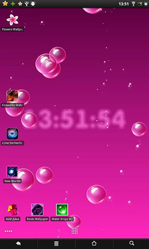Kostenloses Android-Live Wallpaper Blasen und Uhr. Vollversion der Android-apk-App Bubbles & clock für Tablets und Telefone.
