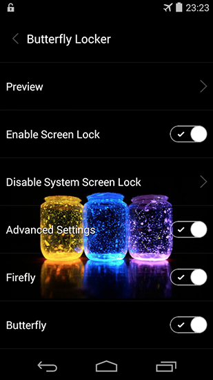 Android タブレット、携帯電話用バターフライ ロックスクリーンのスクリーンショット。