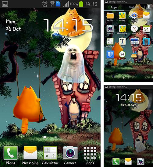 Zusätzlich zum Live Wallpaper Fliegende Farben für Android Mobiltelefone und Tablets, können Sie auch Cat Halloween, Halloween-Katze kostenlos herunterladen.