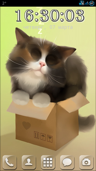 Écrans de Cat in the box pour tablette et téléphone Android.