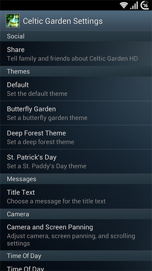 Écrans de Celtic garden HD pour tablette et téléphone Android.