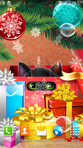 Fondos de pantalla animados a Christmas cat para Android. Descarga gratuita fondos de pantalla animados Gatito de año nuevo.