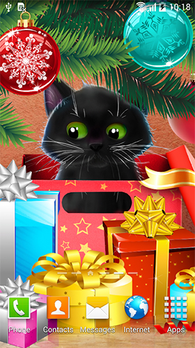 Écrans de Christmas cat pour tablette et téléphone Android.