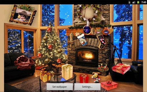 Screenshots of the Christmas fireplace for Android tablet, phone.