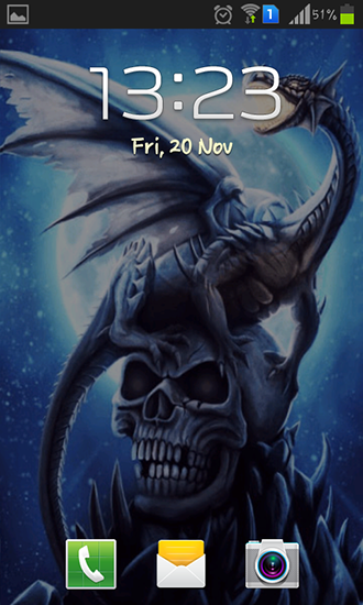 Fondos de pantalla animados a Dragon on skull para Android. Descarga gratuita fondos de pantalla animados Dragón en la carabela  .