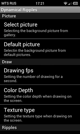 Screenshots do Ondulações dinâmicos para tablet e celular Android.