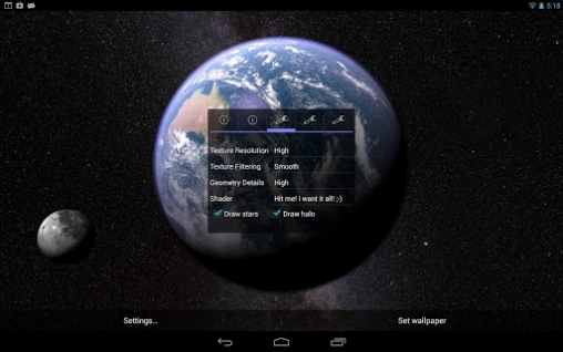 Télécharger le fond d'écran animé gratuit La Terre et la Lune 3D. Obtenir la version complète app apk Android Earth and moon in gyro 3D pour tablette et téléphone.