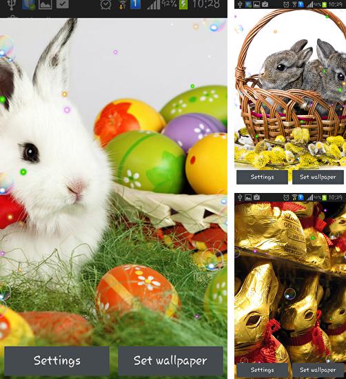 Додатково до живої шпалери Годинник на екрані для Android телефонів та планшетів, Ви можете також безкоштовно скачати Easter bunnies 2015.