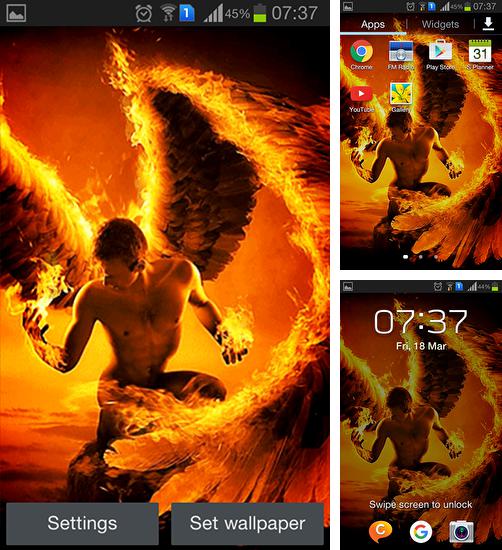 Kostenloses Android-Live Wallpaper Feuerengel. Vollversion der Android-apk-App Fire angel für Tablets und Telefone.