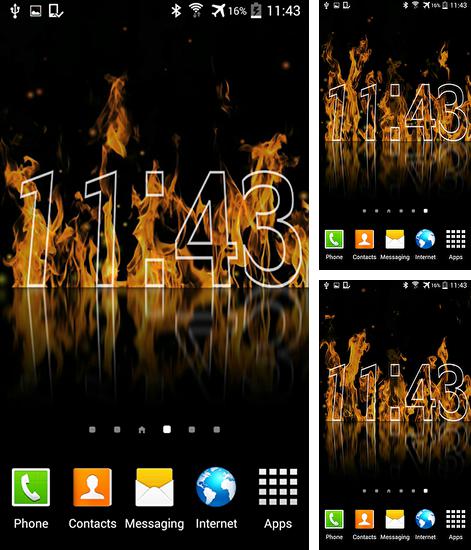 Kostenloses Android-Live Wallpaper Feueruhr. Vollversion der Android-apk-App Fire clock für Tablets und Telefone.