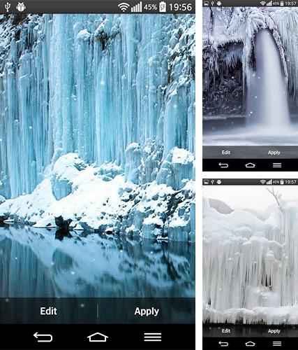 Kostenloses Android-Live Wallpaper Gefrorener Wasserfall. Vollversion der Android-apk-App Frozen waterfall für Tablets und Telefone.
