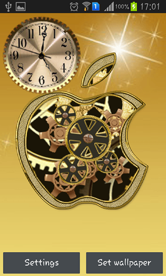 Golden apple clock - бесплатно скачать живые обои на Андроид телефон или планшет.