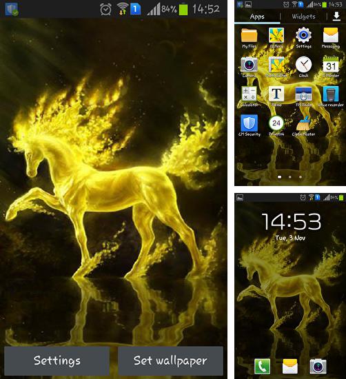 Alem do papel de parede animado Borboleta para telefones e tablets Android, voce tambem pode baixar Cavalo de Ouro, Golden horse gratuitamente.