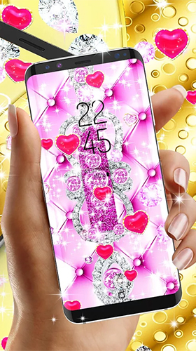 Golden luxury diamond hearts - бесплатно скачать живые обои на Андроид телефон или планшет.