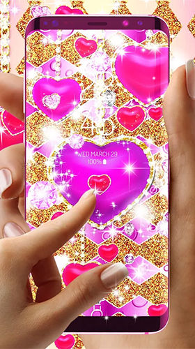 Écrans de Golden luxury diamond hearts pour tablette et téléphone Android.