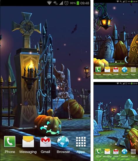 Kostenloses Android-Live Wallpaper Halloween Friedhof. Vollversion der Android-apk-App Halloween Cemetery für Tablets und Telefone.
