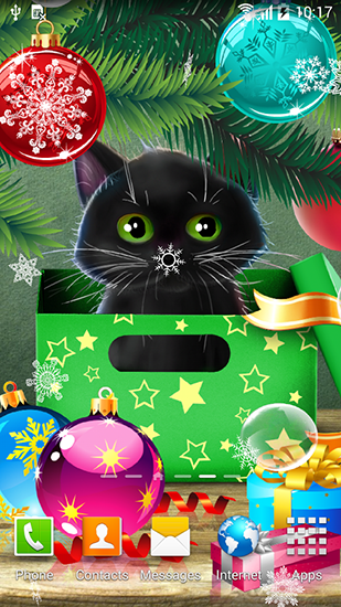 Kitten on Christmas - безкоштовно скачати живі шпалери на Андроїд телефон або планшет.
