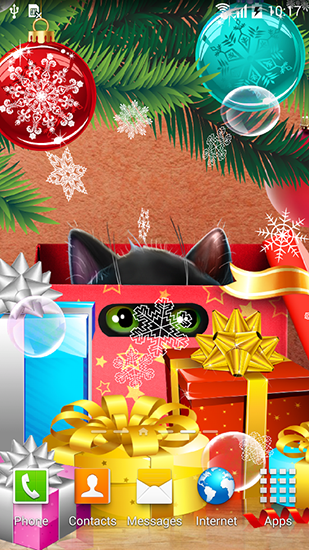 Kitten on Christmas für Android spielen. Live Wallpaper Kätzchen an Weihnachten kostenloser Download.