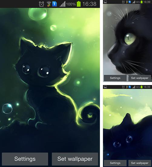 Kostenloses Android-Live Wallpaper Einsame schwarze Katze. Vollversion der Android-apk-App Lonely black kitty für Tablets und Telefone.