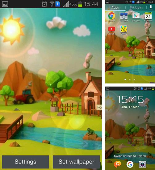 Kostenloses Android-Live Wallpaper Kleine Polyfarm. Vollversion der Android-apk-App Low poly farm für Tablets und Telefone.