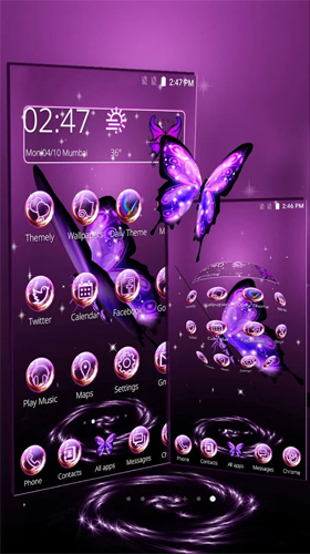 Écrans de Neon butterfly 3D pour tablette et téléphone Android.