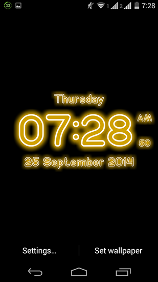 Screenshots do Relógio digital de Neon para tablet e celular Android.