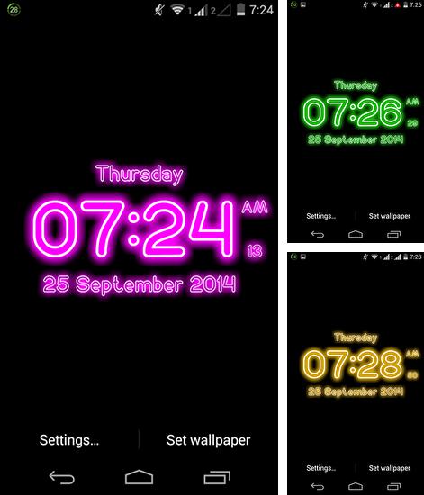 Neon digital clock - бесплатно скачать живые обои на Андроид телефон или планшет.