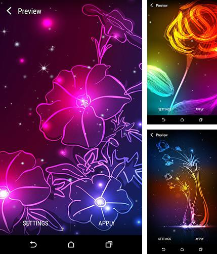 Zusätzlich zum Live Wallpaper Gelee und Süßigkeiten für Android Mobiltelefone und Tablets, können Sie auch Neon flower by Dynamic Live Wallpapers, Neonblume kostenlos herunterladen.