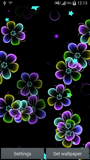 Papeis de parede animados Flores de néon para Android. Papeis de parede animados Neon flowers para download gratuito.