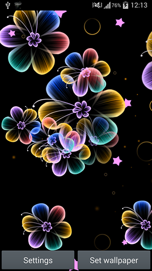 Écrans de Neon flowers pour tablette et téléphone Android.