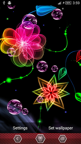 Papeis de parede animados Flores de neon para Android. Papeis de parede animados Neon flowers by Next Live Wallpapers para download gratuito.