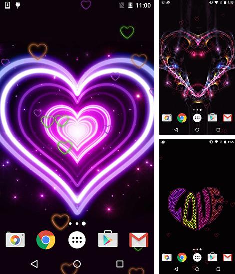 除了用于安卓手机和平板电脑的小猫动态壁纸，您还可以免费下载Neon hearts，。