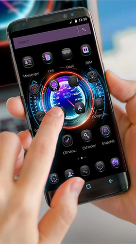 Écrans de Neon racing car hologram pour tablette et téléphone Android.