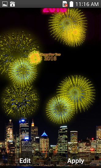 Écrans de New Year fireworks 2016 pour tablette et téléphone Android.