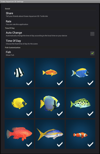 Écrans de Ocean aquarium 3D: Turtle Isle pour tablette et téléphone Android.