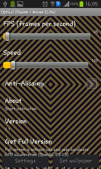 Screenshots do Ilusão óptica para tablet e celular Android.