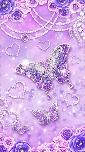 Fondos de pantalla animados a Purple diamond butterfly para Android. Descarga gratuita fondos de pantalla animados Mariposa violeta de brillantes .