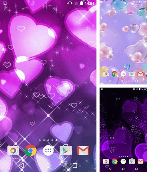Kostenloses Android-Live Wallpaper Rosa Herzen. Vollversion der Android-apk-App Purple hearts für Tablets und Telefone.
