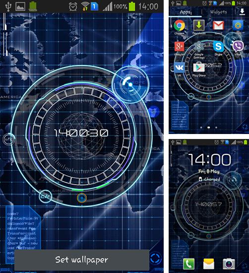 Kostenloses Android-Live Wallpaper Radar: Digitale Uhr. Vollversion der Android-apk-App Radar: Digital clock für Tablets und Telefone.