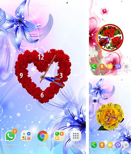 Descarga gratuita fondos de pantalla animados Relojes con rosa  para Android. Consigue la versión completa de la aplicación apk de Rose clock by Mobile Masti Zone para tabletas y teléfonos Android.