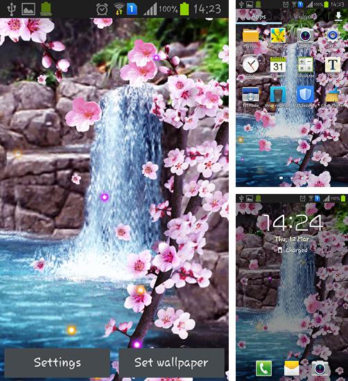Kostenloses Android-Live Wallpaper Sakura: Wasserfall. Vollversion der Android-apk-App Sakura: Waterfall für Tablets und Telefone.