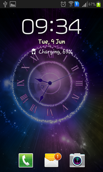 Screenshots do Relógio brilhando para tablet e celular Android.