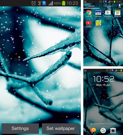 Zusätzlich zum Live Wallpaper Pfau für Android Mobiltelefone und Tablets, können Sie auch Snowfall by Divarc group, Schneefall kostenlos herunterladen.