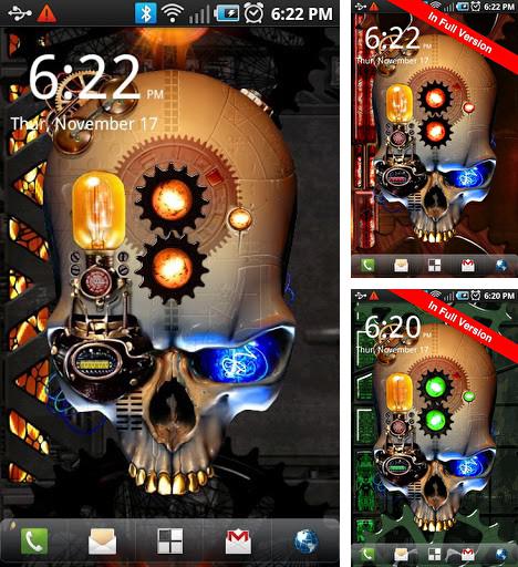 Kostenloses Android-Live Wallpaper Steampunk Schädel. Vollversion der Android-apk-App Steampunk skull für Tablets und Telefone.