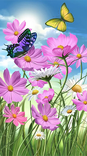 Summer: flowers and butterflies - скачать бесплатно живые обои для Андроид на рабочий стол.