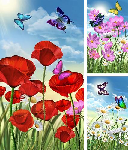 Summer: flowers and butterflies - бесплатно скачать живые обои на Андроид телефон или планшет.