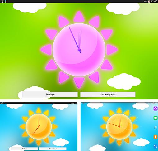 Además de fondo de pantalla animados Flores de verano para teléfonos y tabletas Android, también puedes descargarte gratis Sunny weather clock.