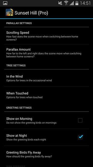 Kostenloses Android-Live Wallpaper Hügel bei Sonnenuntergang. Vollversion der Android-apk-App Sunset Hill für Tablets und Telefone.