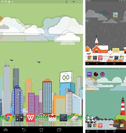 Kostenloses Android-Live Wallpaper Zeichentrick-Landschaft. Vollversion der Android-apk-App Toon landscape für Tablets und Telefone.