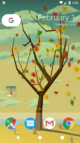 Kostenloses Android-Live Wallpaper Baum mit Fallenden Blättern. Vollversion der Android-apk-App Tree with falling leaves für Tablets und Telefone.